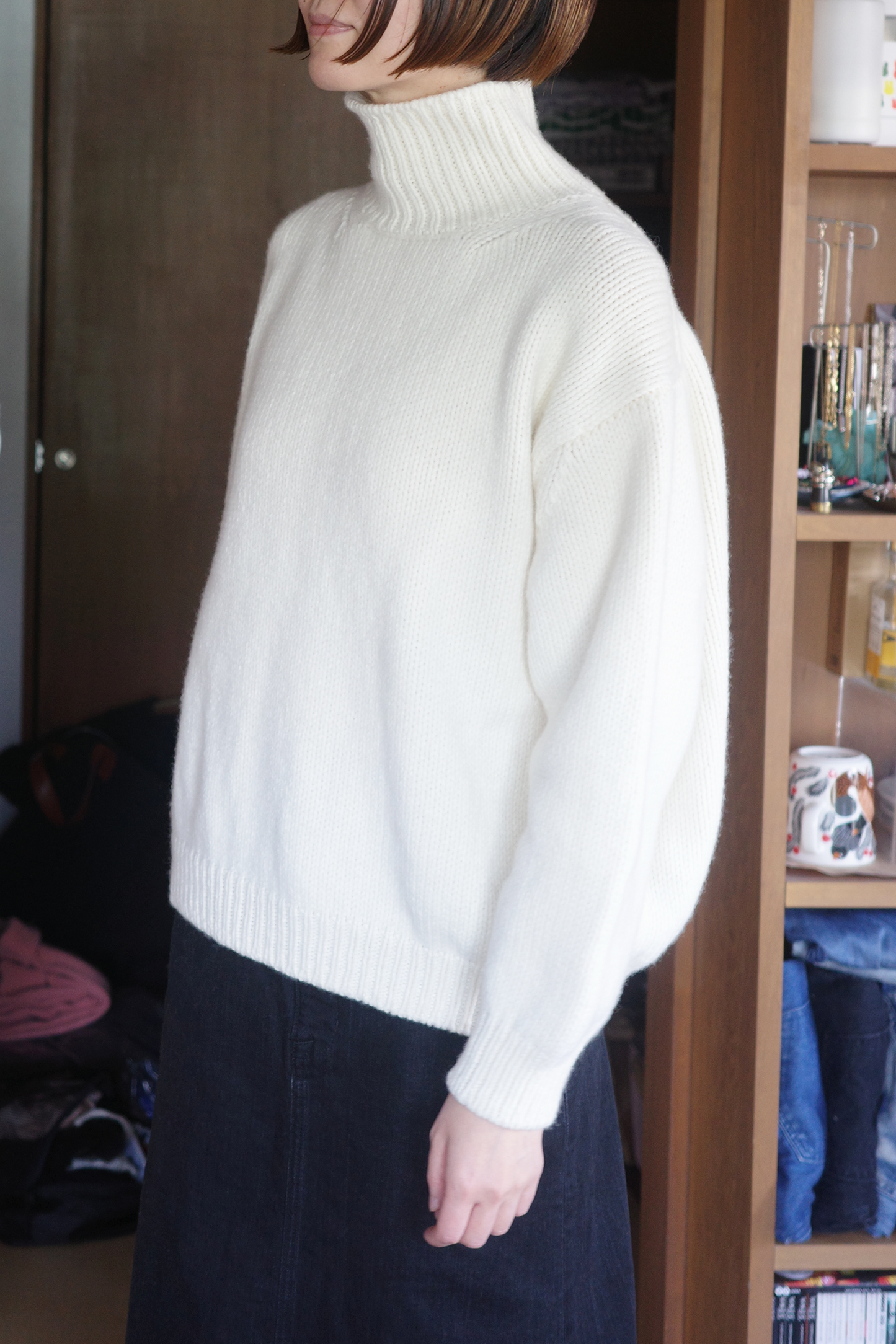 《 予約 》家庭機編み:Wool Cashmere Silk Turtle Neck
