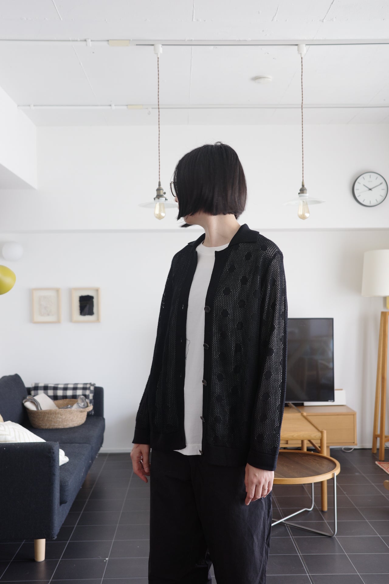 Cotton Silk Dot Mesh Cardigan