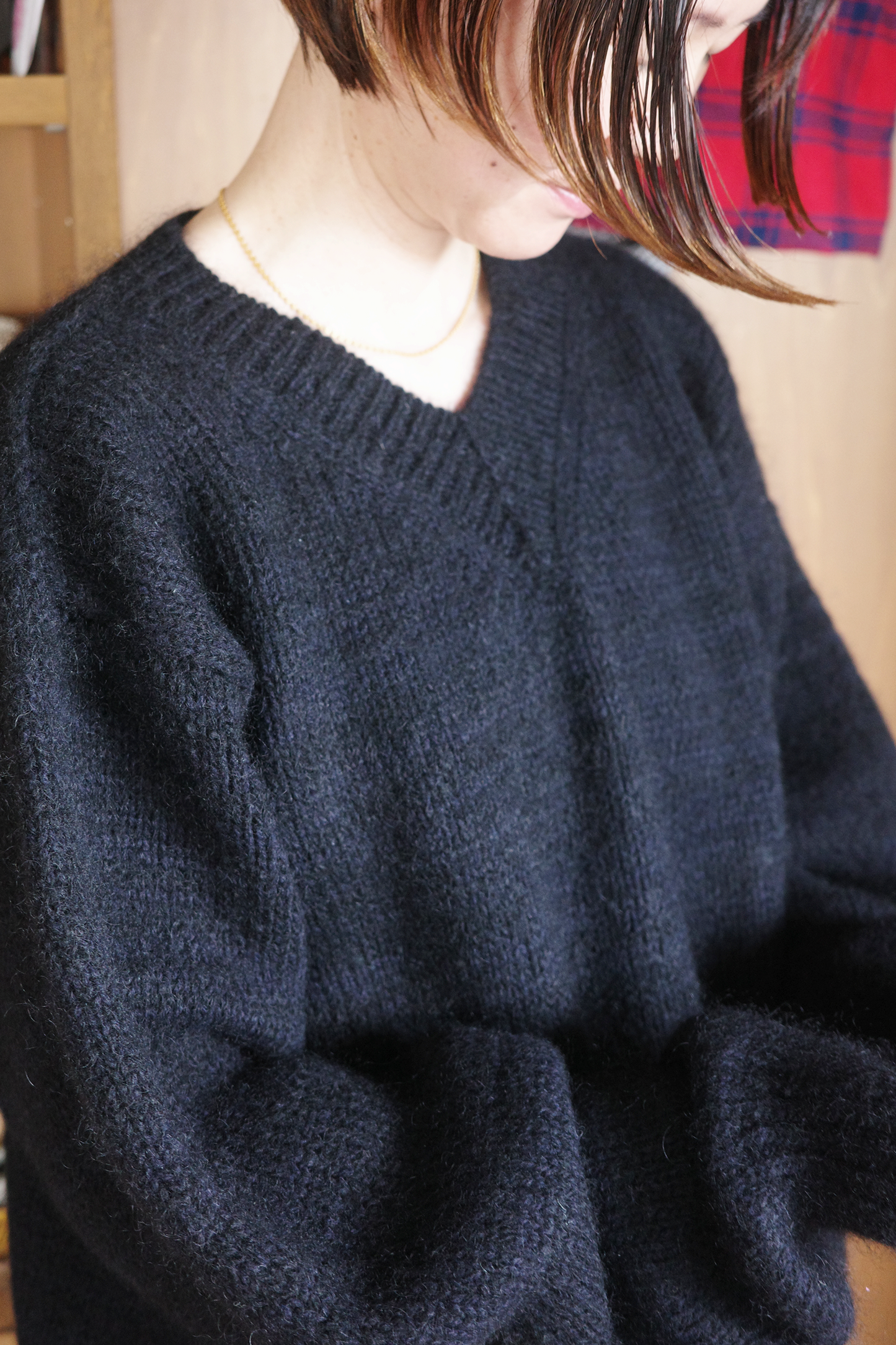 《 予約 》家庭機編み:Wool Mohair V neck Sweater