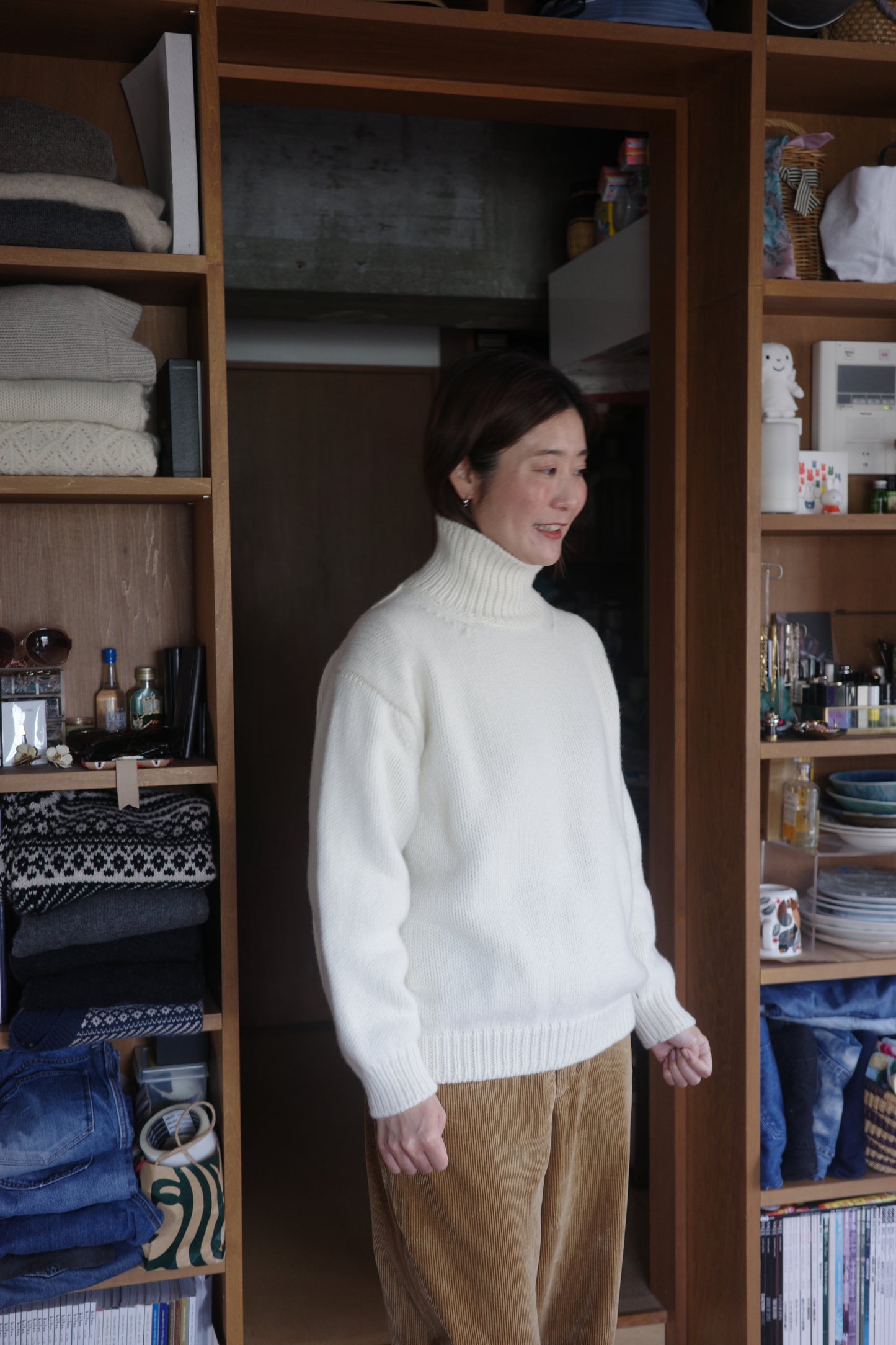 《 予約 》家庭機編み:Wool Cashmere Silk Turtle Neck