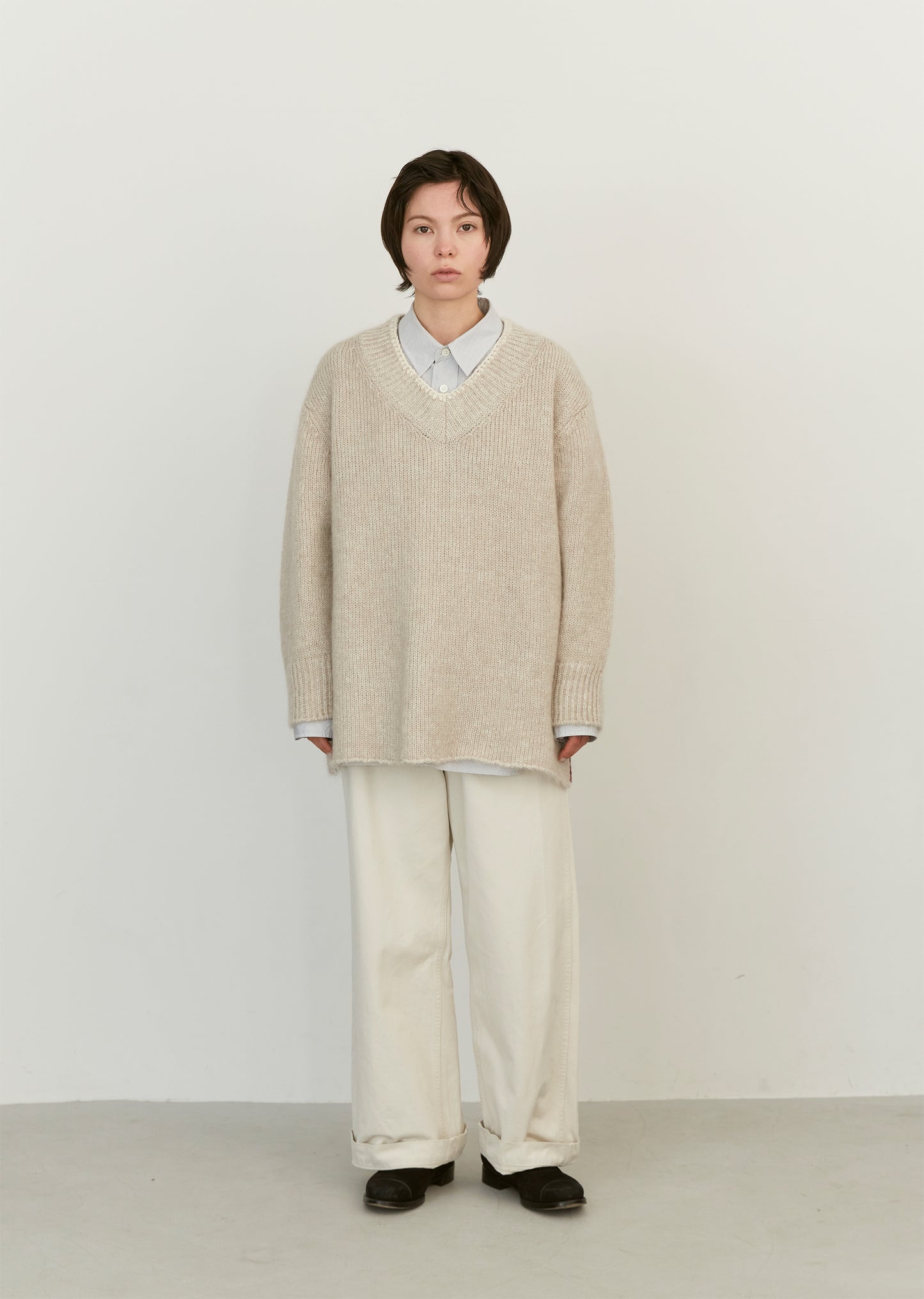 Embroidered Wool Mohair Silk V Neck