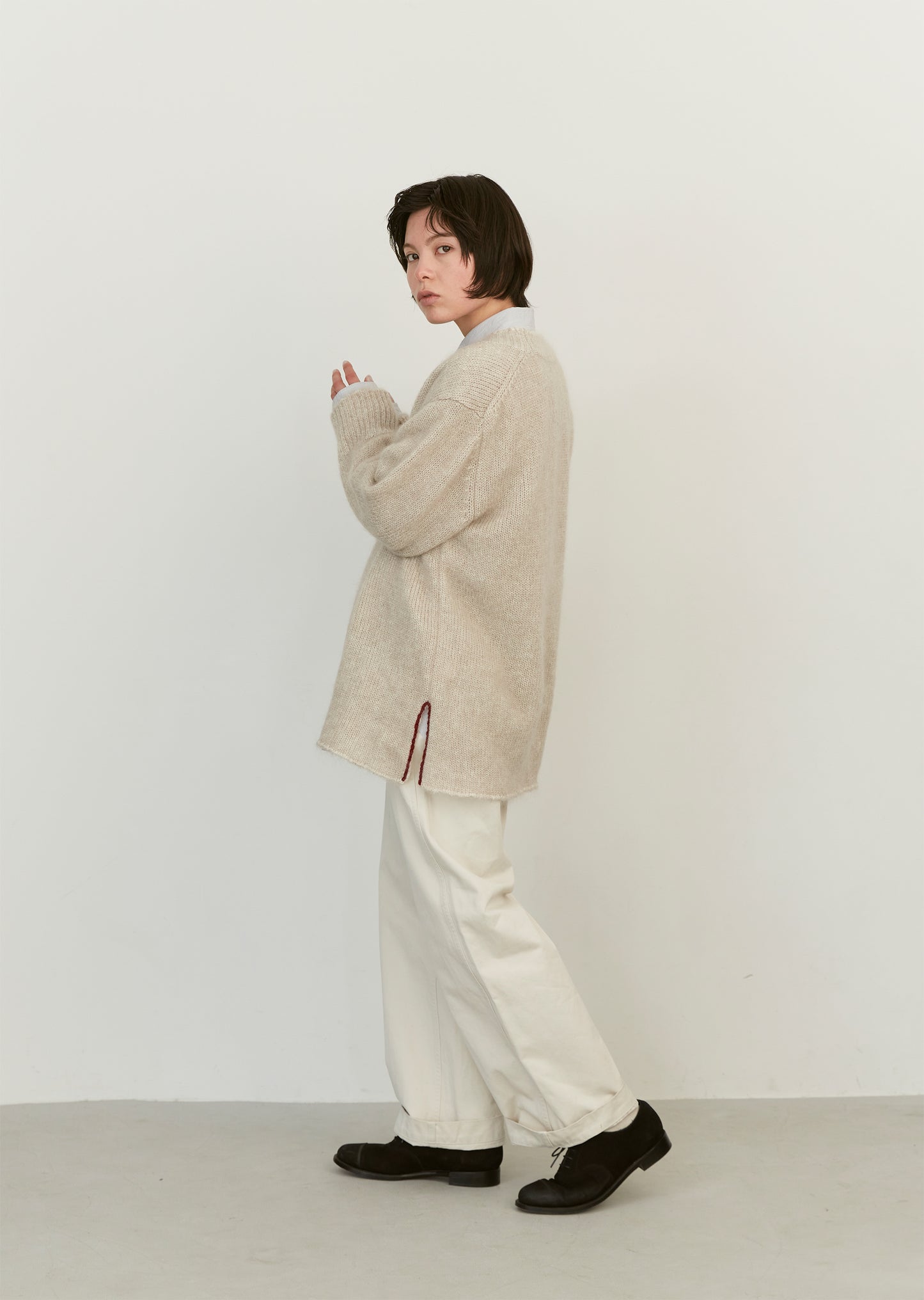 Embroidered Wool Mohair Silk V Neck