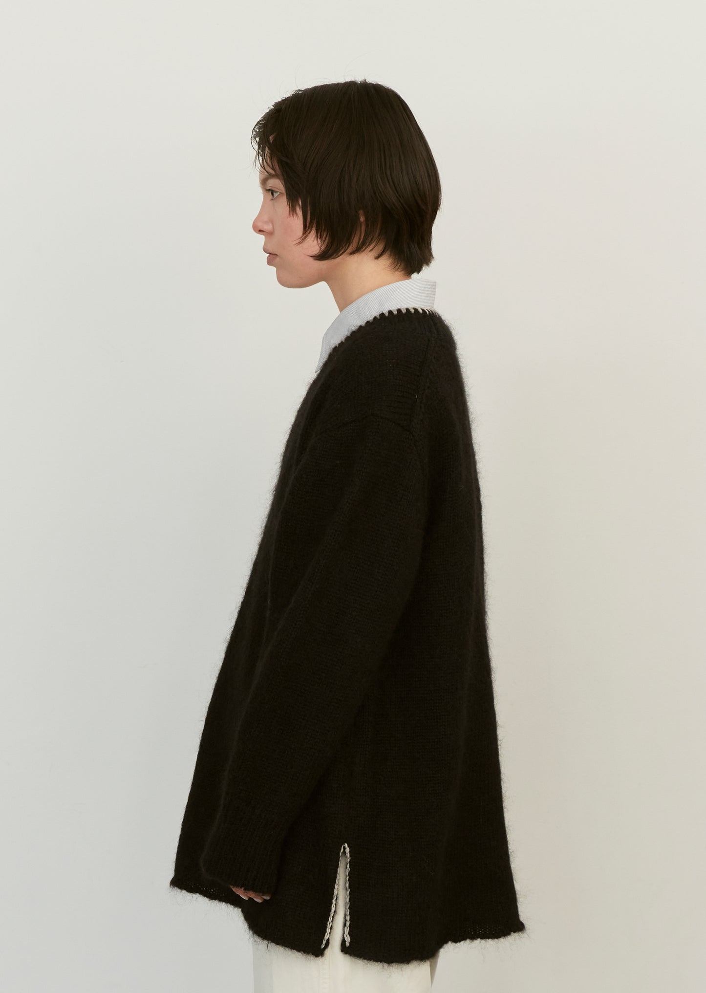 Embroidered Wool Mohair Silk V Neck