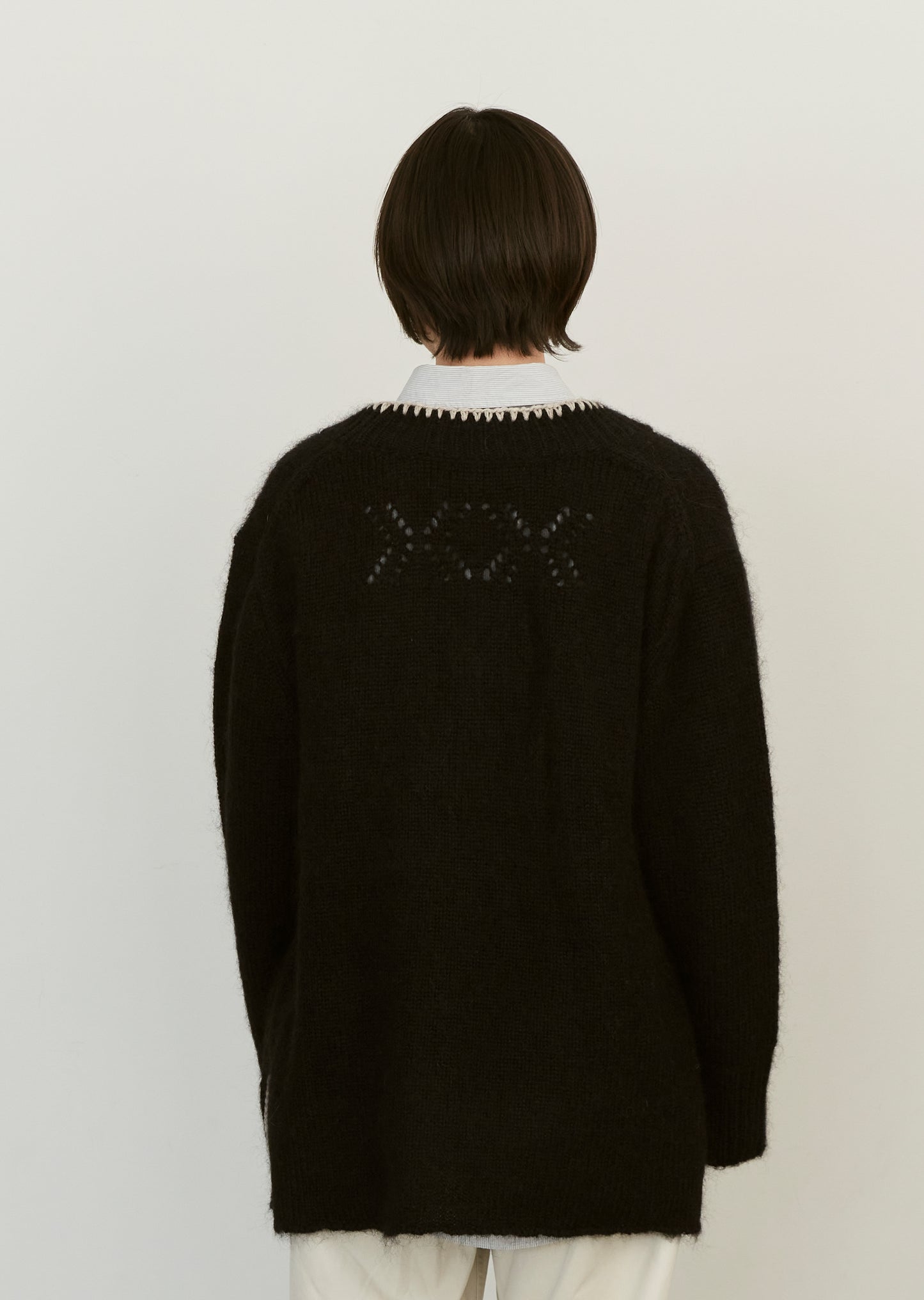 Embroidered Wool Mohair Silk V Neck