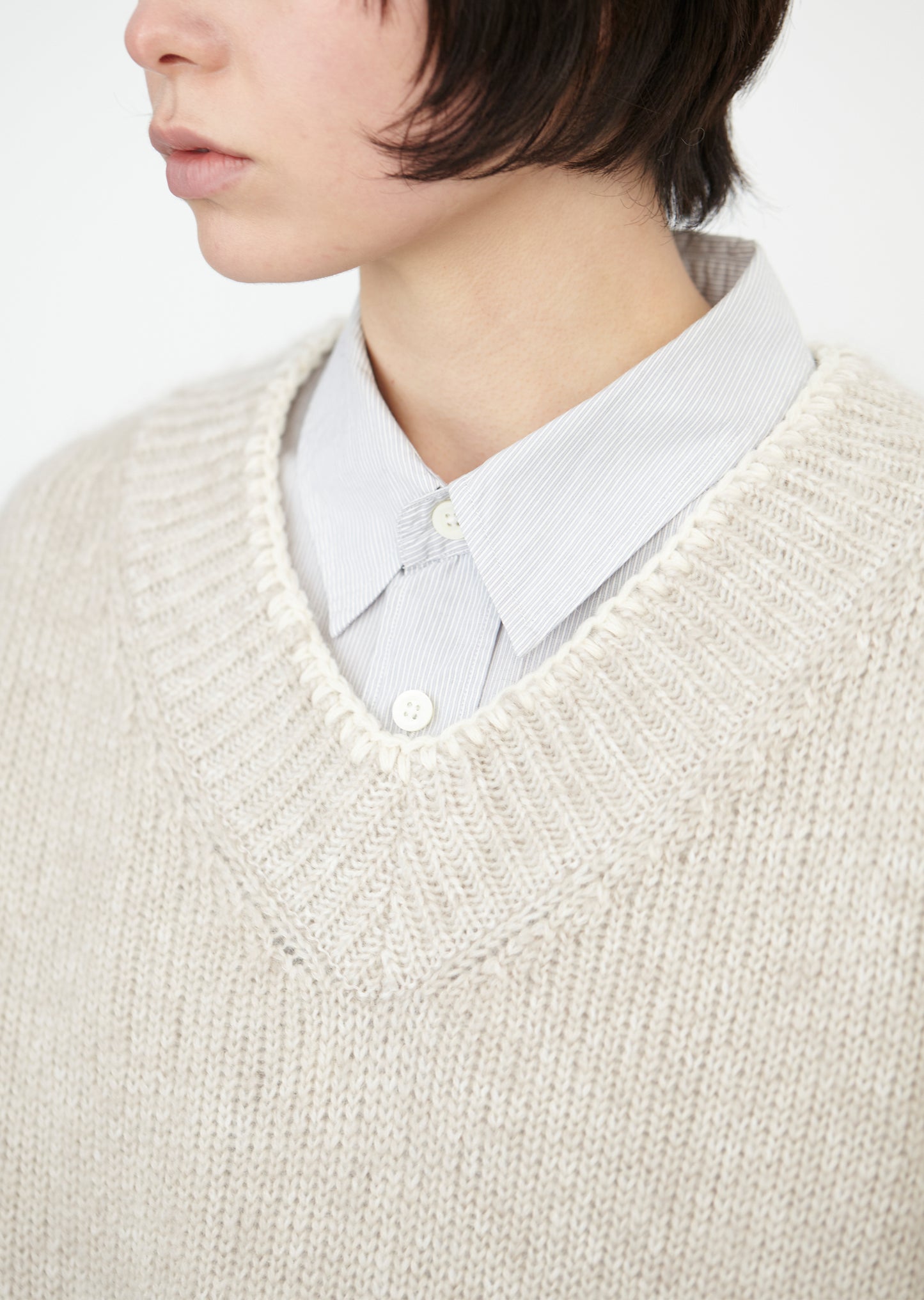 Embroidered Wool Mohair Silk V Neck