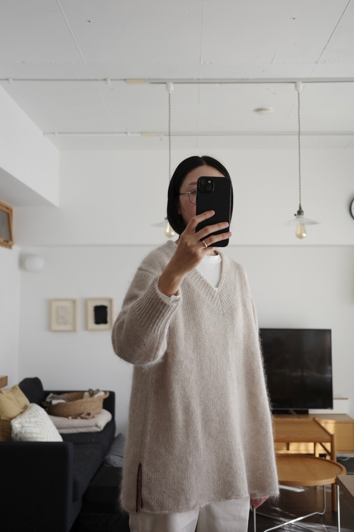 Embroidered Wool Mohair Silk V Neck