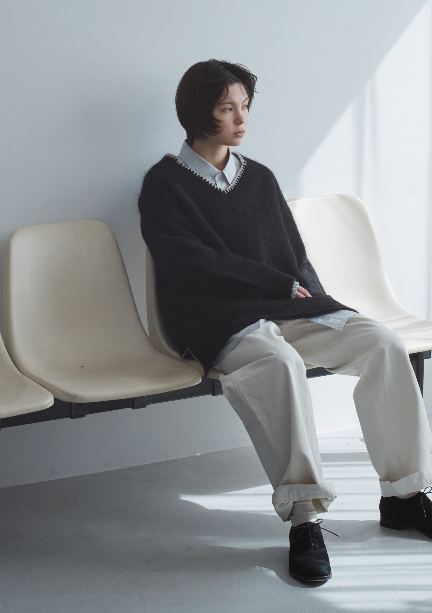 Embroidered Wool Mohair Silk V Neck