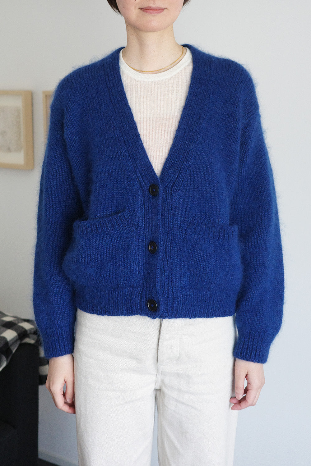 《 予約 》家庭機編み Wool Mohair Silk V Neck Cardigan