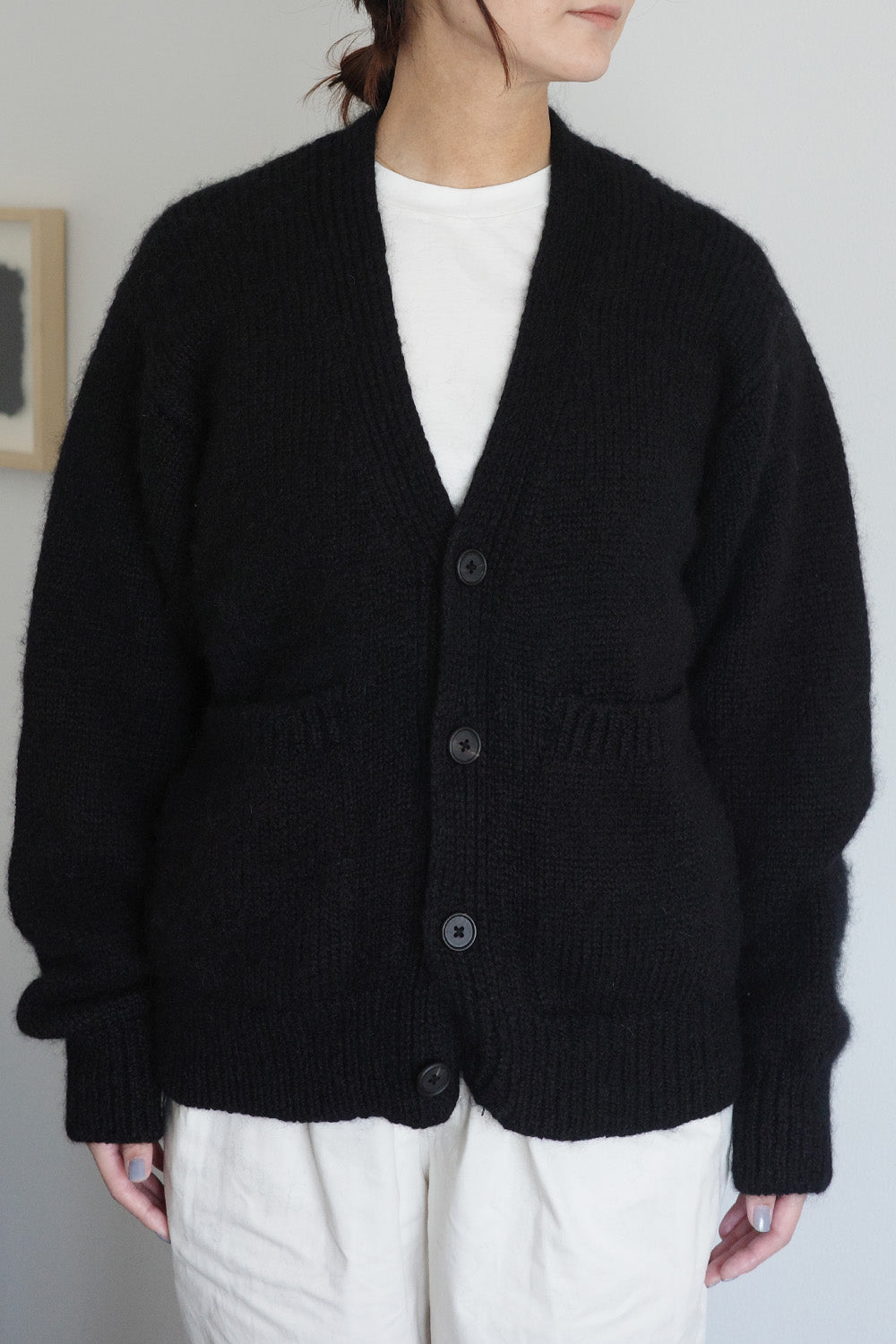 《 予約 》家庭機編み Wool Mohair Silk V Neck Cardigan
